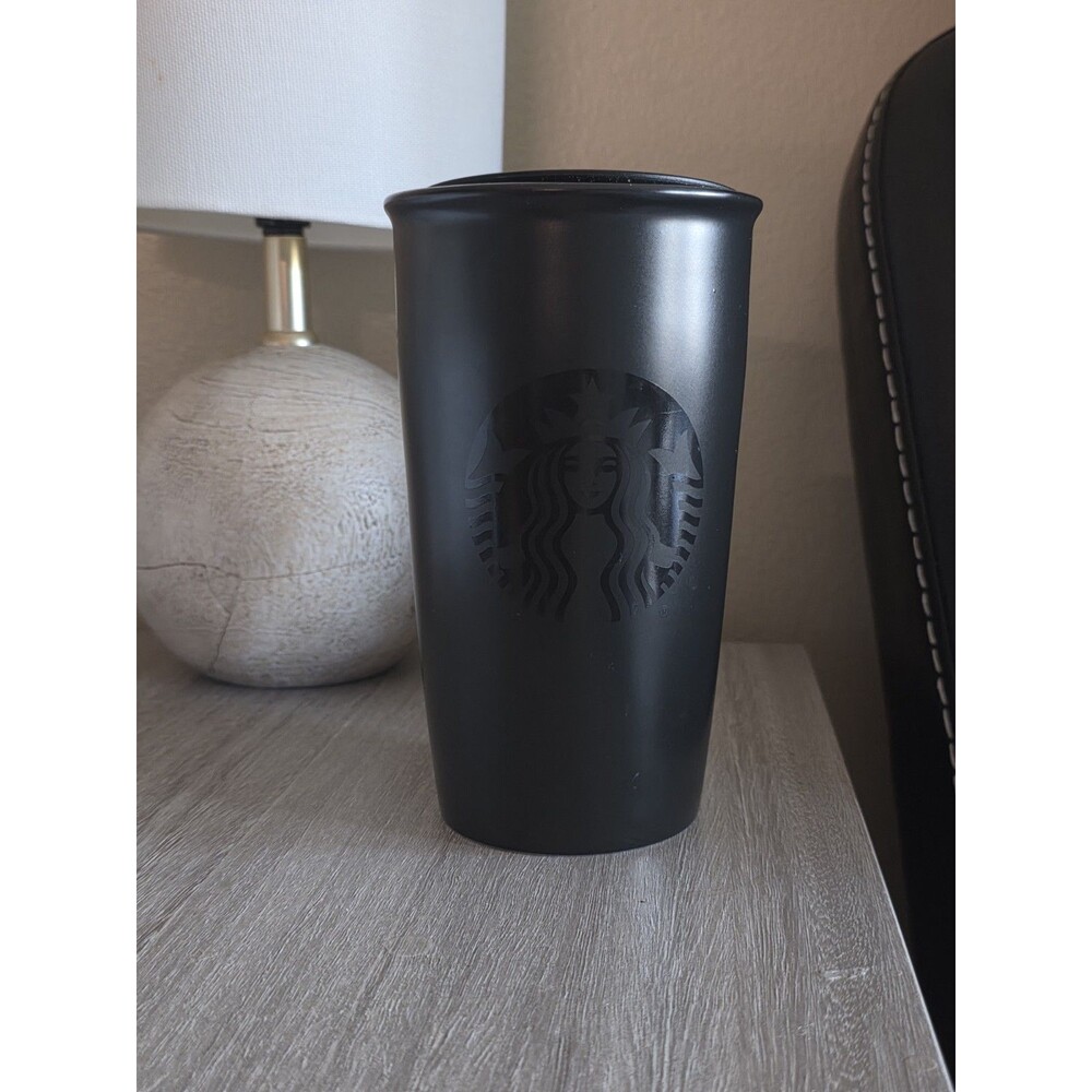 Starbucks Matte Black 12 oz Ceramic Travel Tumbler w/ Lid Mug Coffee Cup